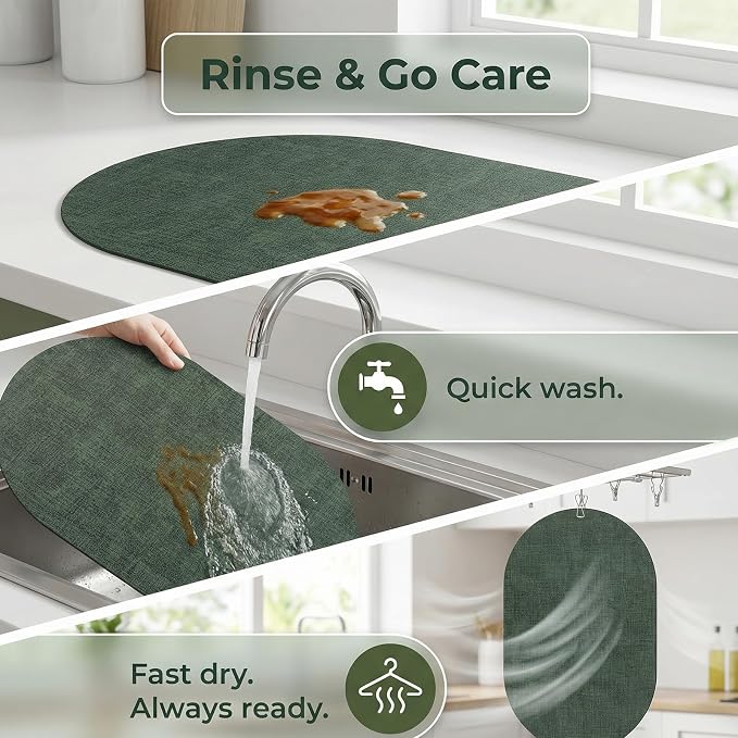 Placemats Set of 4 - Washable Heat Resistant Table Placemats - Wipeable Faux Leather Oval Place Mats, Waterproof Table Mats for Dining Table, Green