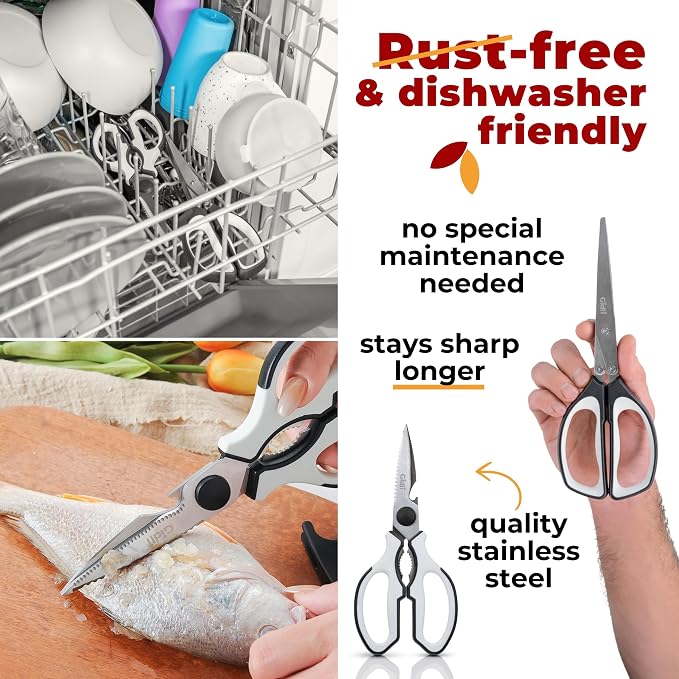 5 Blade Herb Scissors Set with Kitchen Shears - Lifetime Replace. Warranty* | Gidli Heavy Duty Sharp Kitchen Shears - Stainless Steel Vegetable Scissors for Herbs and Salad Prep - Dishwasher Safe, 2 Pack