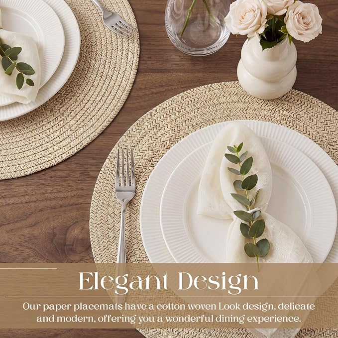 Geosar Disposable Paper Placemat Cotton Woven Look 13'',100 Pcs,Brown