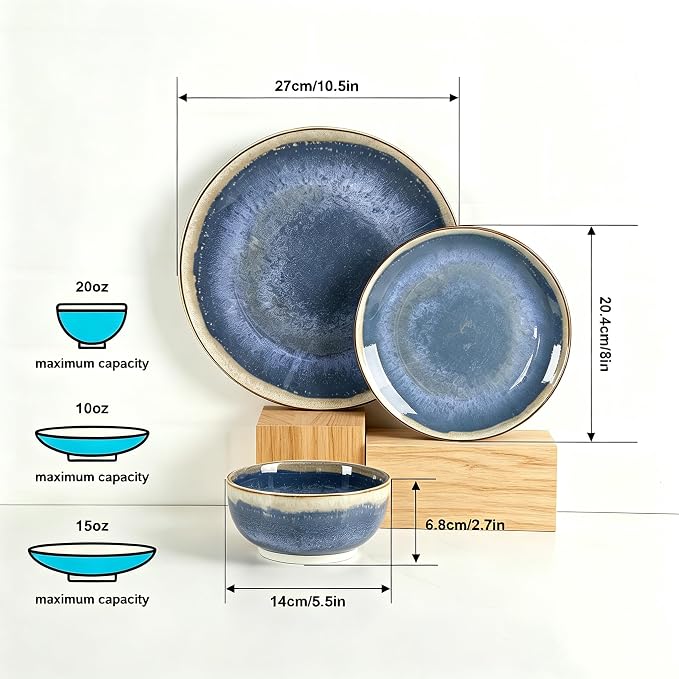 Sweejar 12 Pieces Ceramic Dinnerware Sets for 4, Burgundy Red | Gradient Glaze Plates and Bowls Set, Microwave & Dishwasher Safe, Stackable Dish Set, Scratch Resistant Dishware Sets