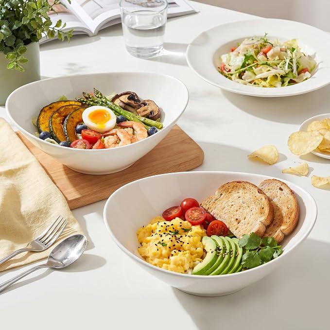 Teocera 7 Inch Salad Bowls Set of 4, 28 oz Large Bowls– Microwave & Dishwasher Safe, for Pasta, Snacks, White