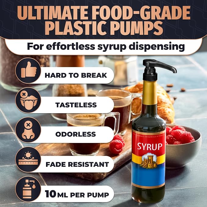 8 Pcs Coffee Syrup Pump for 750ml Bottles, 10ml per Press (Black) | Pumps for Syrup Bottles; Food-Grade Plastic; Adjustable Tube, Lockable Mechanism; for Coffee Bar and Home; Various Liquids