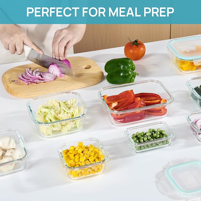 Vtopmart 18Pack Glass Food Storage Containers with Lids, Meal Prep Containers, Airtight Lunch Containers Leak Proof Locking Lids for Microwave, Oven, Freezer, Dishwasher