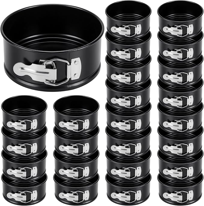 25 Pcs 4 Inch Springform Pan for Baking Mini Cheesecake Pans with Removable Bottom Nonstick Leakproof Round Cake Mold Spring Form Molds for Mini Cheesecake Pizza and Quiches (Black)