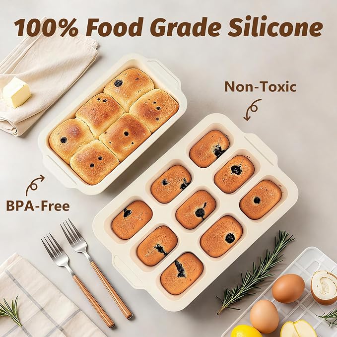 Silicone Bread Loaf Pan Set: 9.5 x 5 Inch Loaf Mold with Metal Frame | Nonstick Mini Bread Pan for Homemade - for Baking Banana Rye Cornbread Meatloaf Oven - Brownie Tray for Home Baker Toeusog