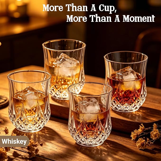 12 Pack 12 Oz Plastic Stemless Wine Glasses, Clear | Unbreakable, Reusable, Elegant Vintage Design, Fancy Cocktail Cups, Whiskey, Champagne, Wedding, Party, Bars, Holiday Events