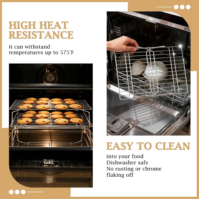 LIANYU 5-Tier Stackable Cooling Rack for Cooking & Baking, 10"x15", 2 Pack | Stainless Steel Collapsible Cooling Rack for Cookies, Cakes, Baking Wire Racks Fits Jelly Roll Pan, Oven & Dishwasher Safe