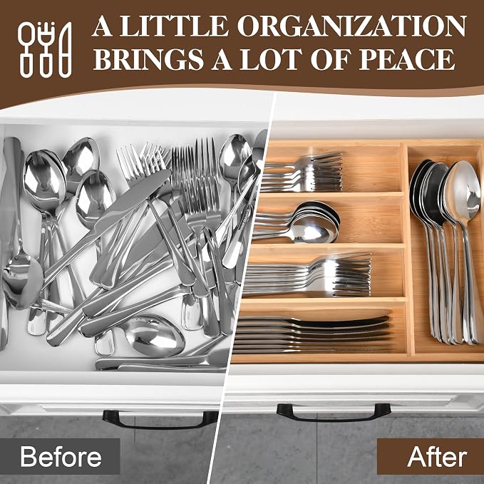 40 Piece Silverware Set with Drawer Organizer for 8, Heavy Duty Stainless Steel Flatware Cutlery Set, Fork Spoon Knife Set with Kitchen Essentials Organizer, Rust-proof, Dishwasher Safe