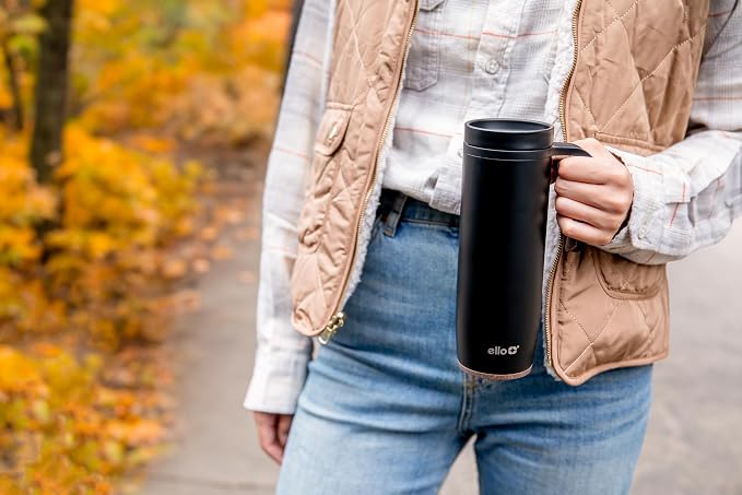 Ello Magnet 18oz Insulated Stainless Steel Travel Mug with Handle, Matte Black