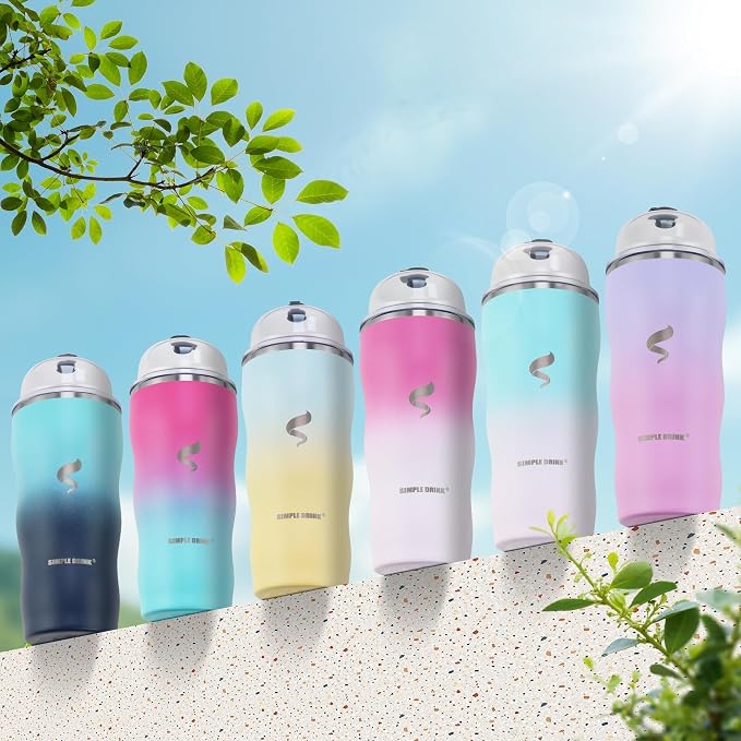 20 oz Insulated Tumbler, Straw and Flat Lids, Pink Purple | 18/8 stainless steel, double-wall vacuum insulation, BPA-free materials, reusable straw, for everyday hot and cold drinks.