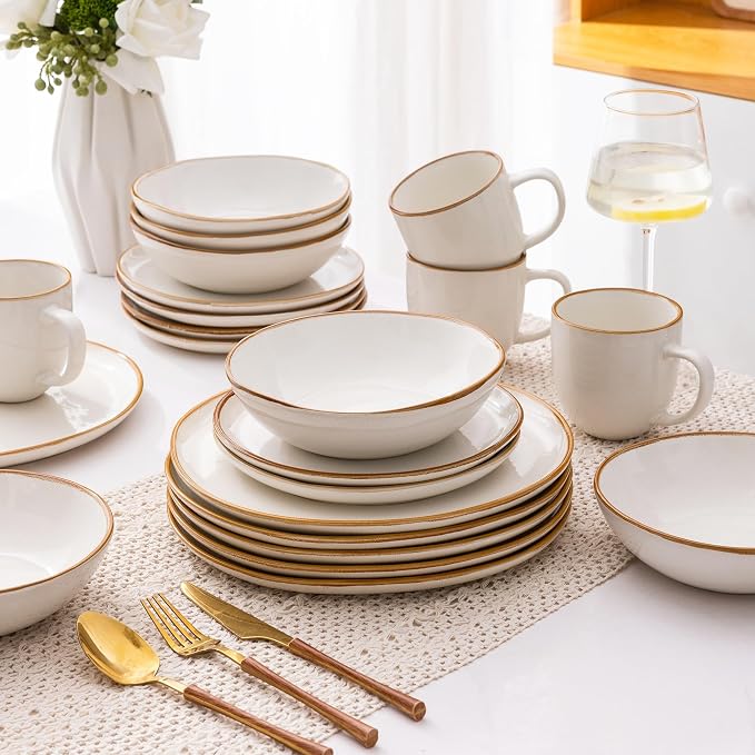 AmorArc Ceramic Dinnerware Sets for 8, 24Pcs Plates and Bowls Sets Dishes | Stoneware Handmade Reactive Glaze Dinner Set, Highly Scratch Resistant | Dishwasher & Microwave Safe Dishware