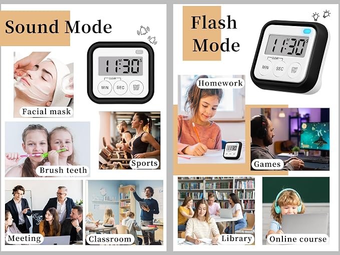 Timer, Kitchen Timers for Cooking Classroom Timer for Kids Teachers Magnetic Digital Timers 4 Pack, Black
