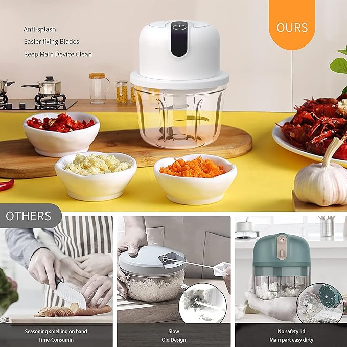 1.5 CUP Garlic Chopper,Electric Mini Food Processor,Portable Veggie Chopper | 350 ML Garlic Grinder Masher Onion Chopper, Blender to Vegetable, Kitchen Utensils for Ginger, Chili, Fruit, Meat, Spices