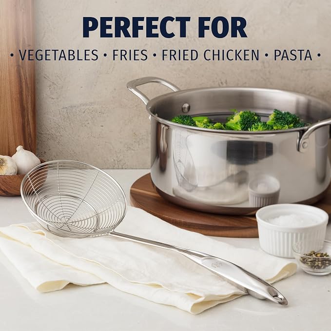 Zulay Kitchen Stainless Steel Skimmer Strainer Ladle | 15” Large Straining Spoon for Frying, Boiling & Blanching - Durable, Rust-Resistant & Heat-Proof Kitchen Tool