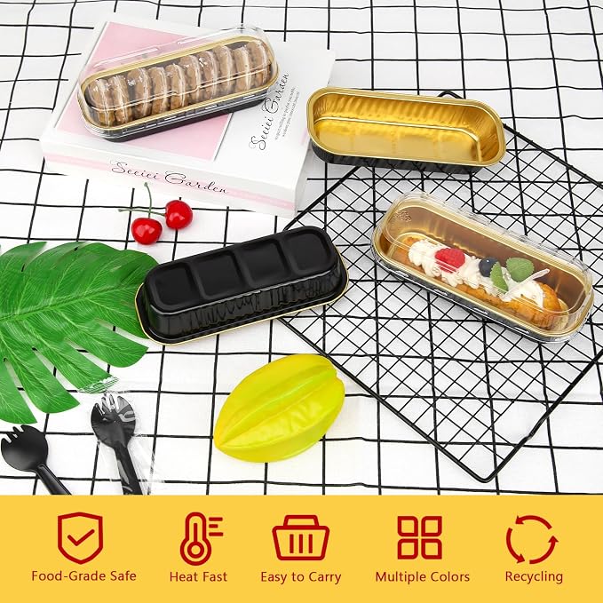 LNYZQUS Mini Loaf Pans with Lids 100 Pack, Small Foil Cake Tins | 6.8oz Rectangle, Black, Disposable Aluminum Baking Cups, Individual Dessert Containers for Bakery Bake Sales