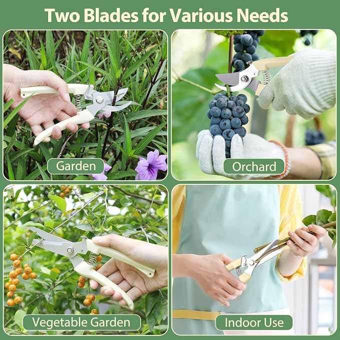 4PACK Pruning Shears, Stainless Steel Garden Shears, Sharp Handhled Gardening Scissors, Bypass & Straight Blade Garden Clippers for Plants, Flowers, Fruits Trees, Gardening Gifts for Women & Men