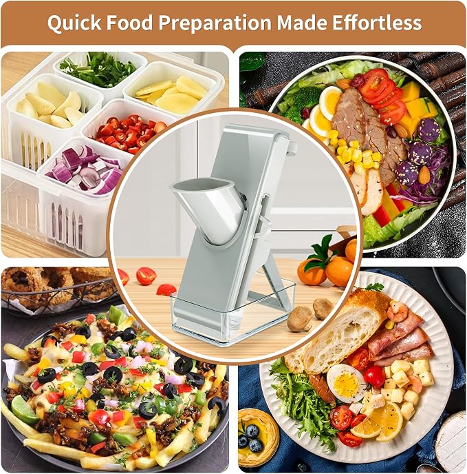 Safe Upgrade Mandoline Slicer with 41% Stronger Blades, Adjustable Thickness Potato Slicer for Chips & Veggies, Effortless Clean Slicer Vegetable Cutter for Daily Meal Prep, Chef-Approved Salad Maker
