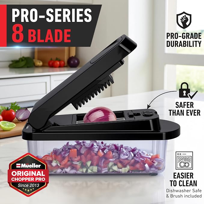 MUELLER HOME Pro-Series 10-in-1, 8 Vegetable Chopper & Mandoline Slicer | Food-Prep Tool, Fruit Cutter, Dicer, Veggie Chopper with Container, Kitchen Essentials, House Warming Gifts New Home, Black