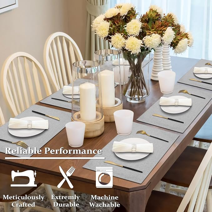 Cloth Placemats Set of 6, Cotton Linen Blend Place Mats, Light Gray | Machine Washable, Double Layered, Heat Resistant, Fabric Dining Table Mats for Kitchen, Indoor & Outdoor, 13" x 19"
