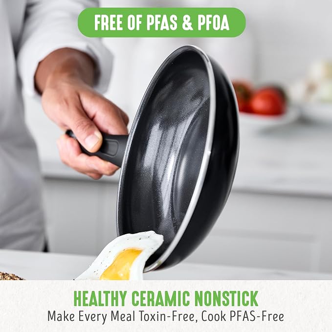 GreenLife 16 Piece Ceramic Nonstick Pots & Pans Cookware Set, Black | PFAS-Free Nonstick Coating, Stockpot, Frying Pans, Saucepans, Sauté Pan, Stay-Cool Handles, Dishwasher & Oven Safe up to 350F