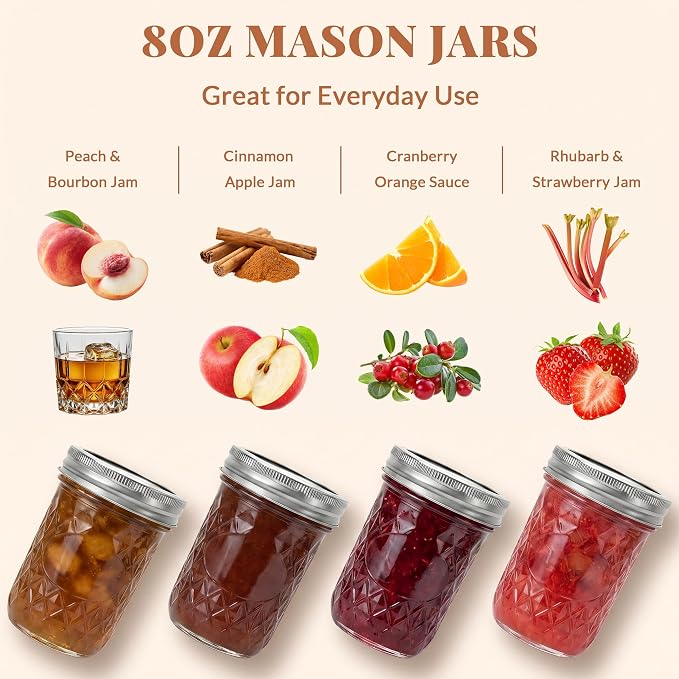 CycleMore 12 Pcs 8oz Clear Glass Mason Jars With Silver Separable Lids, Mini Glass Jars, Small Canning Jars for Gift Honey, Jam, Jelly, Wedding Favors, Kitchen Food Storage