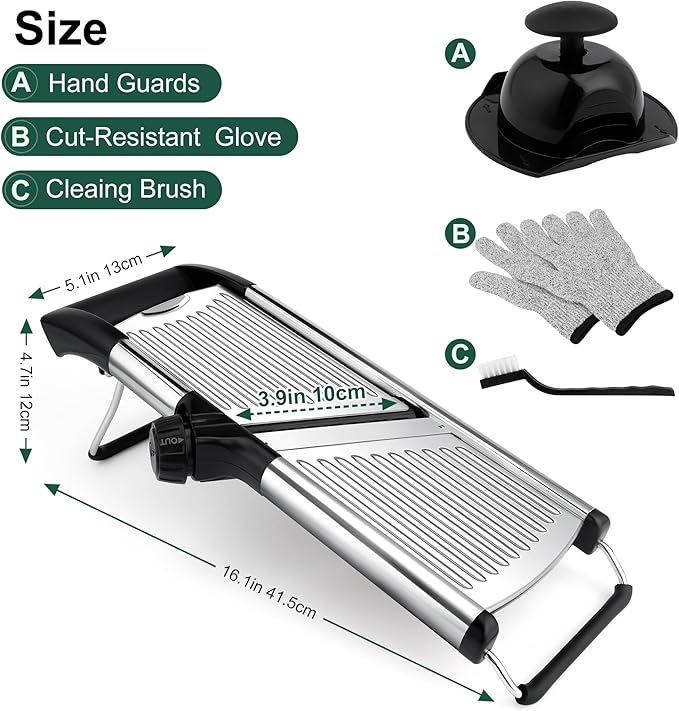 -BINGBING- Mandoline Slicer for Kitchen, Adjustable Mandoline Food Slicer | Stainless Steel Vegetable Slicer, Adjustable Blade, Slices, Julienne, Waffle and French Fries Cut, Includes Gloves and Brush
