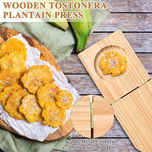 Supkiir 2 Kitchen Tools Including Mortar and Pestle Set and Wood Tostonera Plantain Press, Natural Plantain Smasher for Fried Banana Pepper Spices Garlic Press Grinder Chopper Crusher