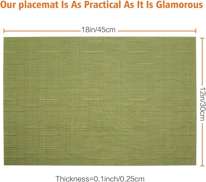 Green Vinyl Placemats Set of 8,Washable Dining PVC Table Mats | Heat resistant, stain resistant non slip vinyl place mats, washable green table placemats for dining table