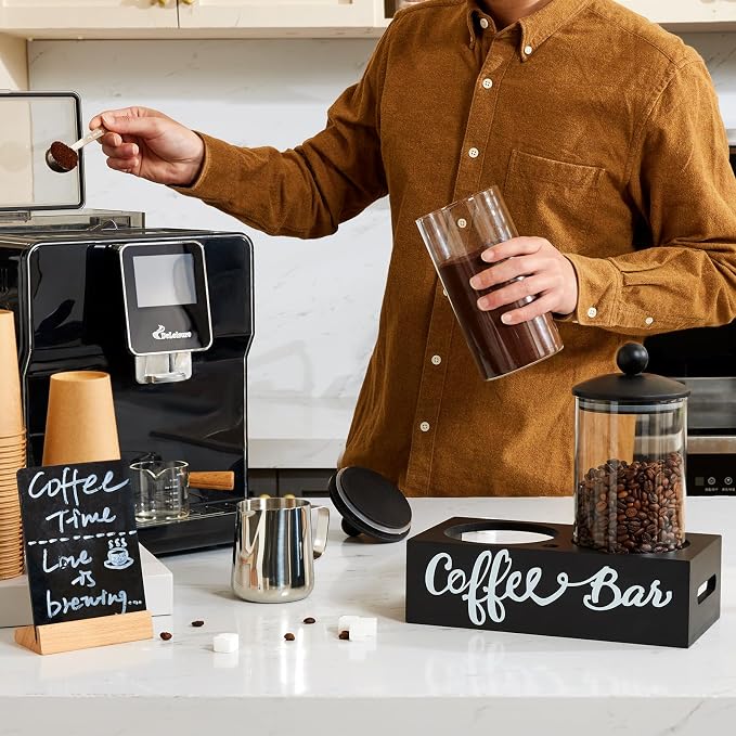 Coffee Container with Shelf: 2P 55OZ Glass Airtight Coffee Holder | Large Capacity Coffee Canister w/Scoop - Kitchen Food Storage Jar for Ground Coffee/Tea/Sugar/Cereal/Nuts/Coffee Bar