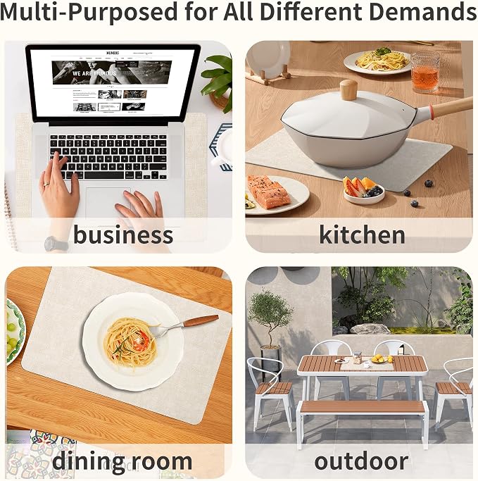 Maxpearl Faux Leather Placemats Set of 4, Easy to Clean, Beige | Waterproof - Heat Resistant - Non Slip - Wipe Clean Dining Table Place Mats, Suitable for Indoor & Outdoor Use, 17''×12''