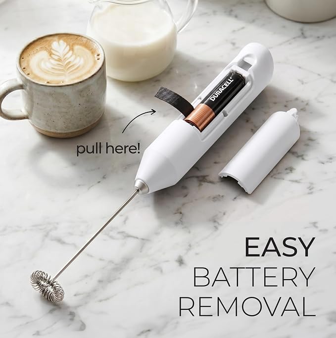 Zulay Kitchen Powerful Milk Frother AA Batteries Included – Ultra Fast Handheld Drink Mixer with Stainless Steel Whisk Stirrer for Coffee, Protein, Matcha & More, Frother Wand Electric Frothmate