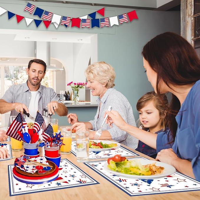 50 PCS Disposable Paper Placemats 4th of July Place mats(A) | 11x16 inch Patriotic Freedom Stars Table Mats Holiday Indoor Outdoor Party Kitchen Dining Table Decorations