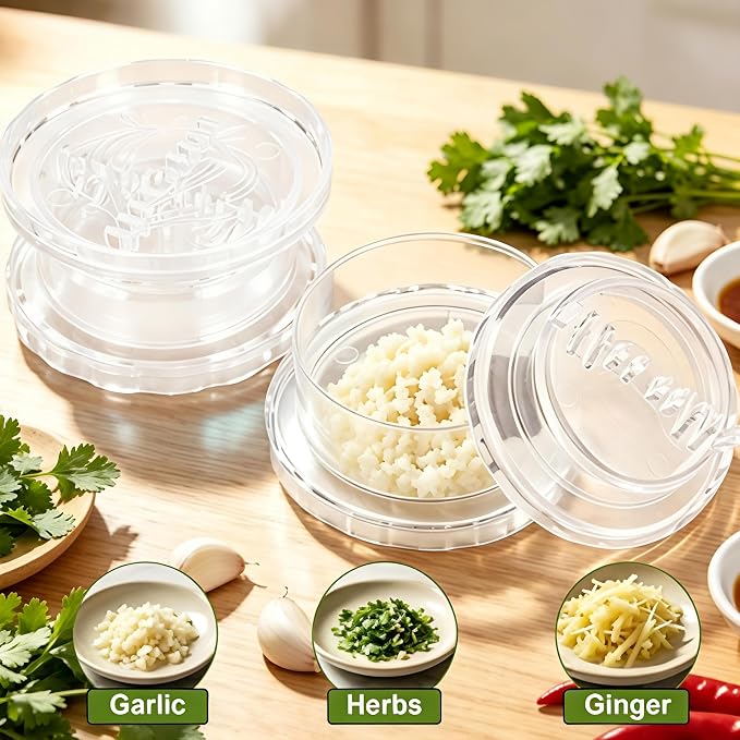 2PCS Clear Manual Garlic Twister | Multi-Functional Garlic Press Tool, For Garlic, Onion, Ginger, Herbs, Nuts
