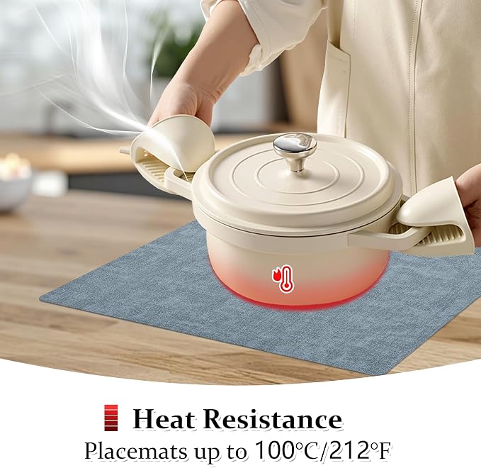 FROMHEART Faux Leather PU Placemats Set of 4 (Light Blue,11.8" x 17") | Waterproof,Heat/Oil Stain-Resistant Table Mat–Reversible,Non-Slip,Easy to Clean Place Mats for Kitchen,Dining,Indoor/Outdoor