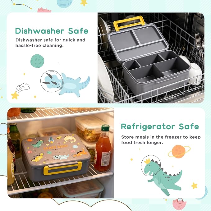Kids Bento Lunch Box with 8oz Thermo, Ice Pack & Dividers for School | Food Container 5 Compartments,Insulated Food Jar,Keep Warm&Cold,Removable Dividers,Leak-Resistant,BPA-Free,Easy to Clean