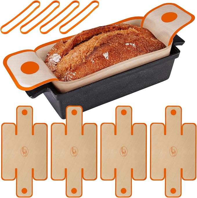NiHome Silicone Bread Sling, Nonstick Reusable Loaf Pan Liner, Orange Edges | Eco-Friendly Fits 9x5, 9.5x5, 10x5 Inch Bakeware, Dishwasher Safe, Clever Folded Corners Prevent Batter Leakage