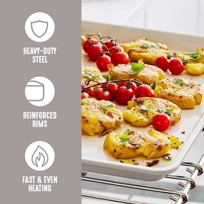 GreenLife Bakeware 18” x 13” Half Cookie Sheet Baking Pan, Non-Toxic PFAS-Free Healthy Ceramic Nonstick, Oven Safe to 450°F, Easy Release, Even Heating, Easy Clean, Taupe