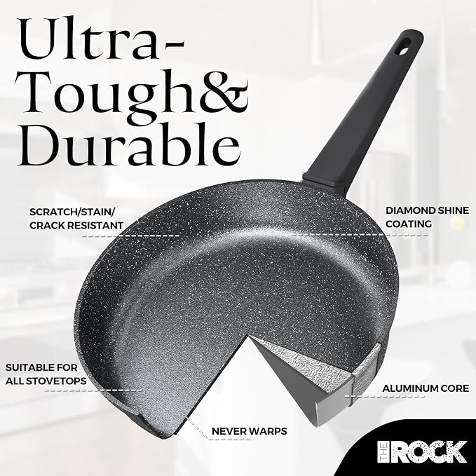 THE ROCK SOHO 9.5-Inch Nonstick Frying Pan with Lid – Compact for Urban Kitchens, Nothing Sticks, Never Warps, Lasts Longer, Dishwasher Safe, Black
