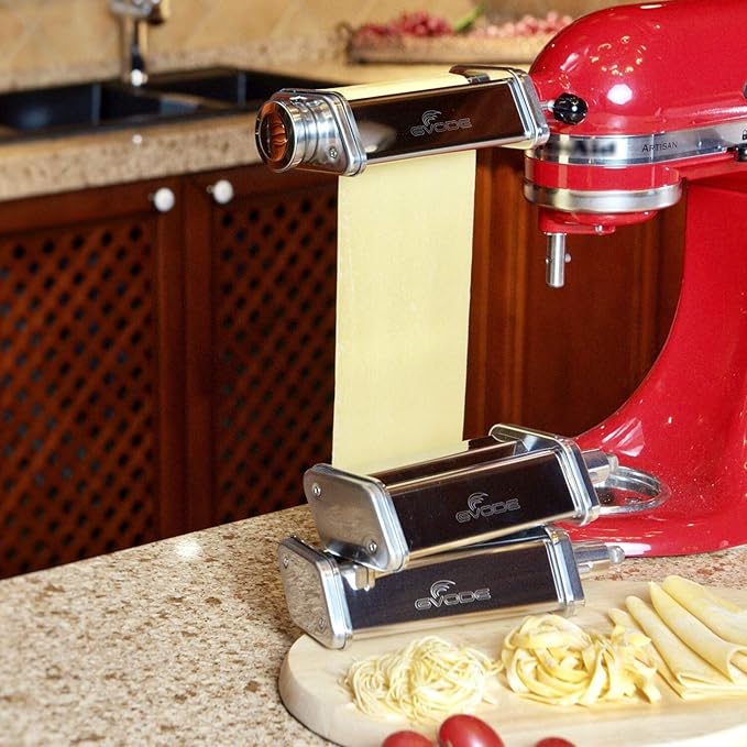 GVODE 3Pcs Pasta Attachment for KitchenAid Stand Mixer, 304 Stainless Steel | Pasta Maker Attachment Set with Pasta Roller, Spaghetti Cutter and Fettuccine Cutter, Fits all Household KitchenAid Mixer