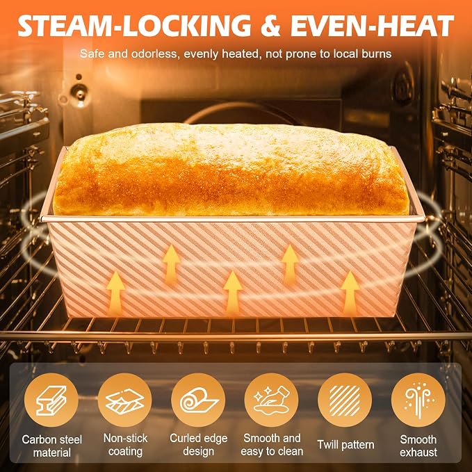 Pullman Loaf Pan with Lid, 2 Pack 2.2 LB & 1 LB Dough Capacity, Non-Stick Carbon Steel Bread Pan for Sandwich Bread and Sourdough Loaves, Square Toast Mold with Baking Tools, Gift-Ready Packaging