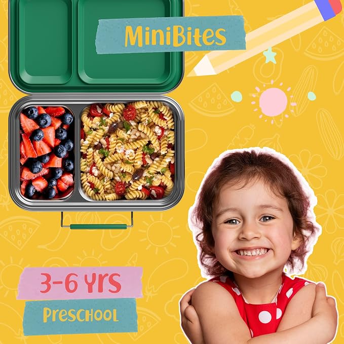 Stainless Steel Lunch Box for Kids, Leak Proof Bento Lunch Box BPA Free 304 Stainless Steel Bento Box Stainless Bento Box with Containers for School and Office(Green)