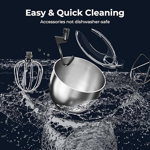 Electactic 5.3 Quart Electric Stand Mixer With 12 Speed, Low Noise | Electric Mixer With Tilt Head, Kitchen Mixer for Daily Use with Egg Whisk, Dough Hook, Flat Beater, Anti-slip Suction Cup