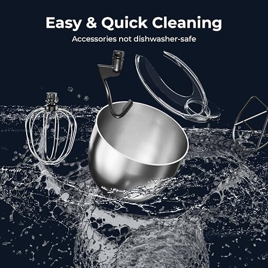 Electactic 5.3 Quart Electric Stand Mixer With 12 Speed, Low Noise | Electric Mixer With Tilt Head, Kitchen Mixer for Daily Use with Egg Whisk, Dough Hook, Flat Beater, Anti-slip Suction Cup