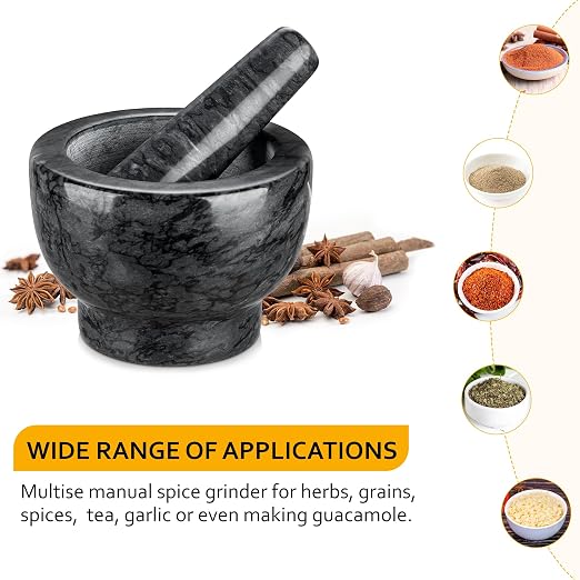 Velaze Marble Samll Mortar and Pestle Set,1.25 Cup Capacity | 5.1 Inch Pestle,10 oz Capacity,Heavy Duty,Polished Natural Stone,Grinder or Crusher for Spices, Herbs, Pills, Pestos