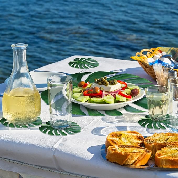 Geosar 200 Disposable Paper Placemats and Coasters Set Summer Hawaiian Luau Placemat with Coasters Outdoor Indoor for Greenery Jungle Dining Table Decoration Shower Birthday(Palm Leaf)