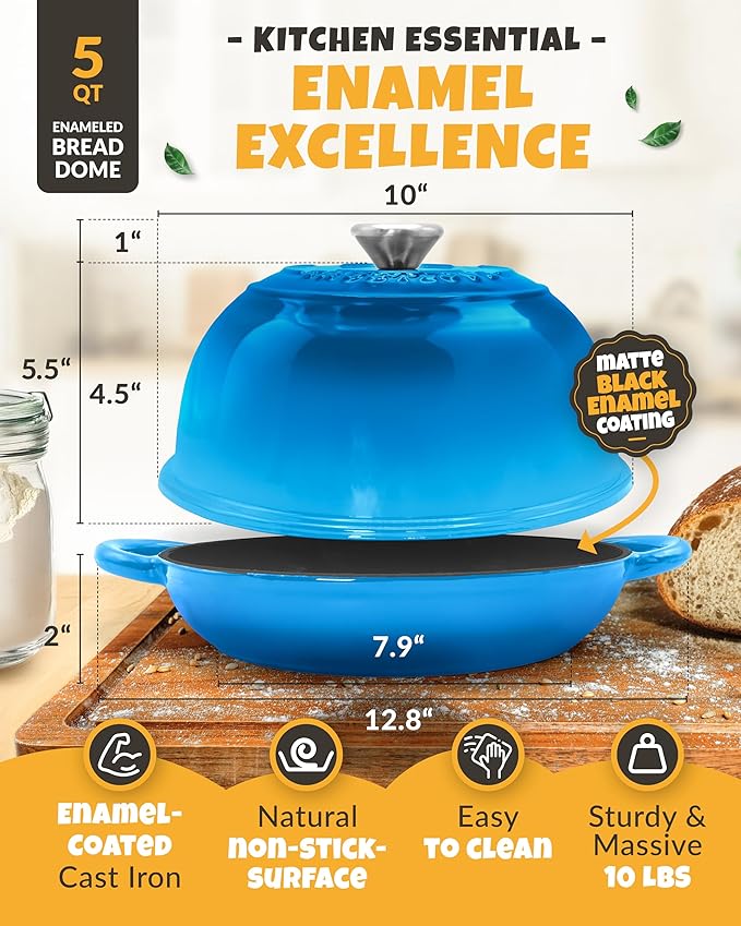 5 QT Bread Oven for Sourdough Baking with Lid & Baking Tool Set | Complete Bread Baking Set with Banneton, Scoring Lame, Dough Whisk, Bread Sling & Clear Instructions for Homemade Sourdough