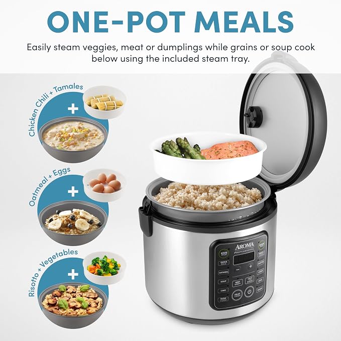 AROMA Professional Digital Rice Cooker, 10-Cup (Uncooked) / 20-Cup (Cooked), Multicooker, Slow Cooker, Steamer, Oatmeal Cooker, Egg Cooker, STS, 5 Qt, Black, ARC-5200SB