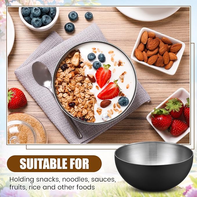 Nuogo 10 Pcs 5.9 Inch Black Bowls Stainless Steel Esthetician Facial Bowls | Multi-use for Spa Facials Baking Serving, Christmas Wedding Decor, Professional Mixing Prep, Salad Fruit Candy Display Bowls