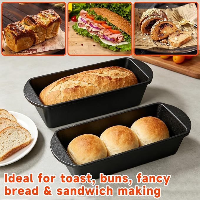 Black Cast Iron Loaf Pan with Lid, 13.8 Inch Bread Baker for Sourdough | For sandwich bread, banana bread, pound cake, meatloaf, casseroles and home oven baking.