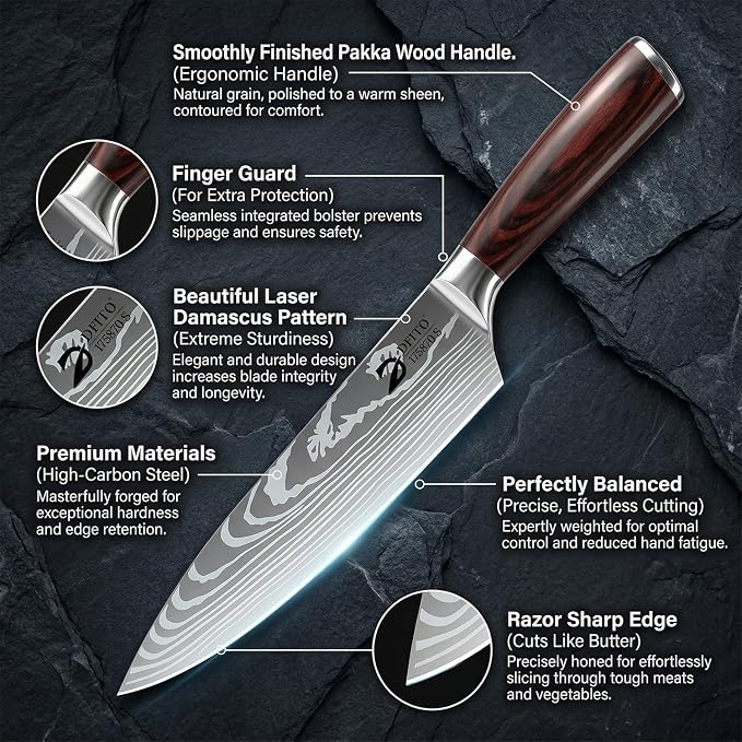 Kitchen Knife Set 3 Pieces, Professional Chef Knives Set Gift Box | High Carbon Stainless Steel Chef Knife Set with Ergonomic Pakkawood Handle, Sharp Cooking Knives for Kitchen & Home Cooking
